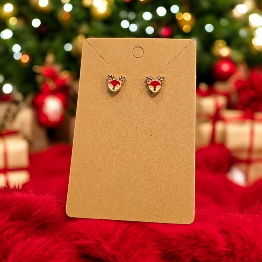 Mini Reindeer Festive Holiday Stud Earrings - Picture 2 of 2